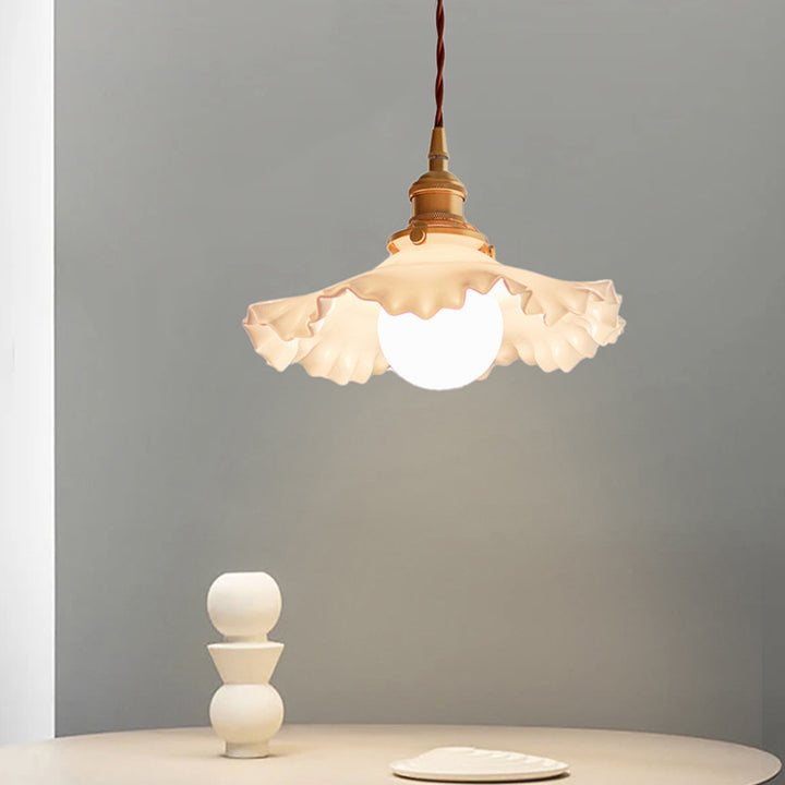 Contemporary Nordic Flower Copper Glass 1-Light Pendant Light For Living Room