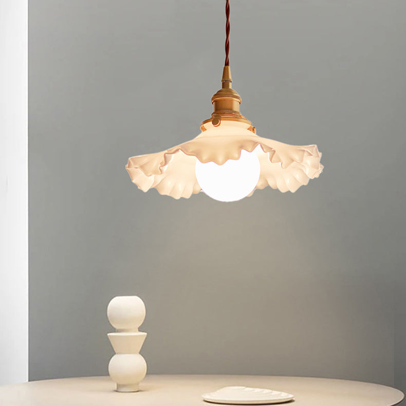 Contemporary Nordic Flower Copper Glass 1-Light Pendant Light For Living Room
