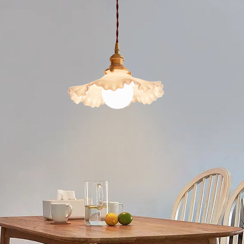 Contemporary Nordic Flower Copper Glass 1-Light Pendant Light For Living Room