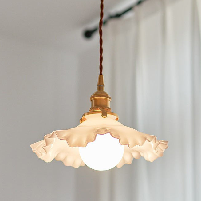 Contemporary Nordic Flower Copper Glass 1-Light Pendant Light For Living Room
