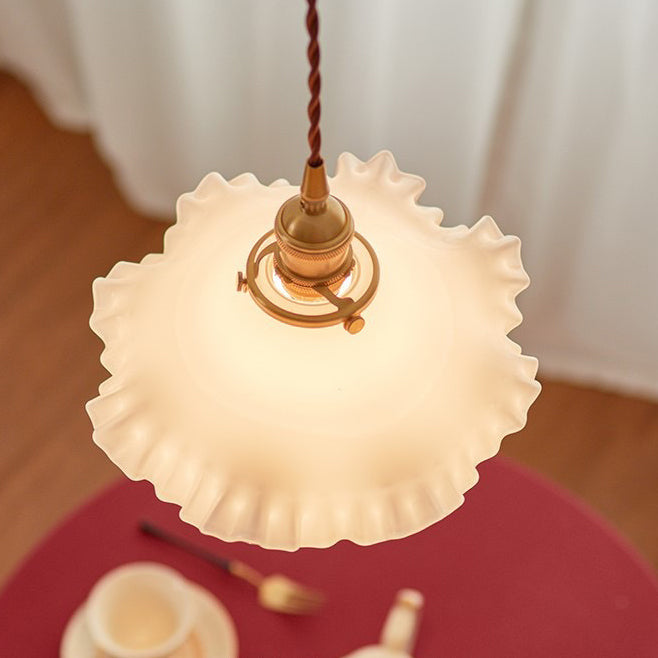 Contemporary Nordic Flower Copper Glass 1-Light Pendant Light For Living Room