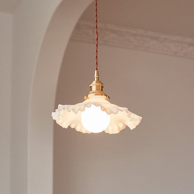 Contemporary Nordic Flower Copper Glass 1-Light Pendant Light For Living Room