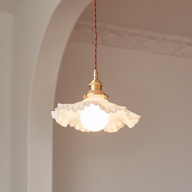 Contemporary Nordic Flower Copper Glass 1-Light Pendant Light For Living Room