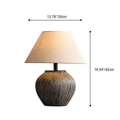 Traditional Japanese Drum Iron Ceramic Fabric 1-Light Table Lamp For Living Room