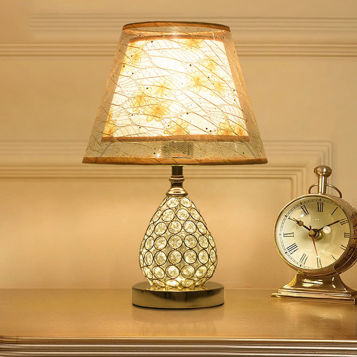 Zeitgenössische Luxus-Trommel-Eisen-Kristall-Stoff 1-Licht Tischlampe für Wohnzimmer 