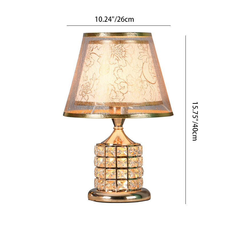 Zeitgenössische Luxus-Trommel-Eisen-Kristall-Stoff 1-Licht Tischlampe für Wohnzimmer 