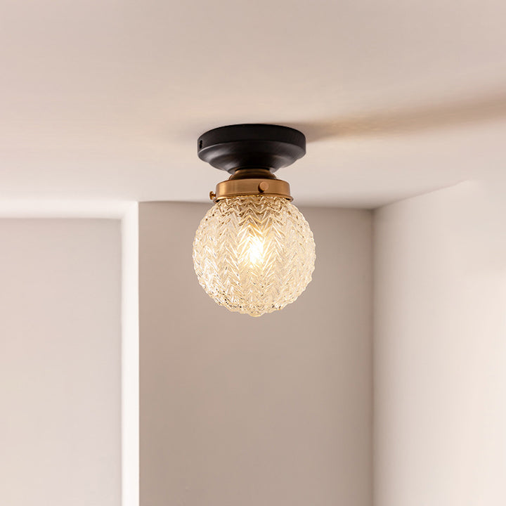 Globe Vintage Traditionnel en Bois et Verre 1-Lumière Plafonnier Semi-Encastré Pour Salon 
