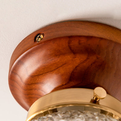 Traditional Vintage Globe Wood Glass 1-Light Semi-Flush Mount Ceiling Light For Living Room