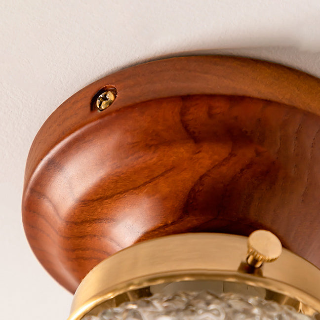 Traditional Vintage Globe Wood Glass 1-Light Semi-Flush Mount Ceiling Light For Living Room