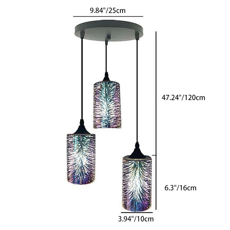 Contemporary Creative Cylinder Iron Glass 1/3-Light Pendant Light For Living Room