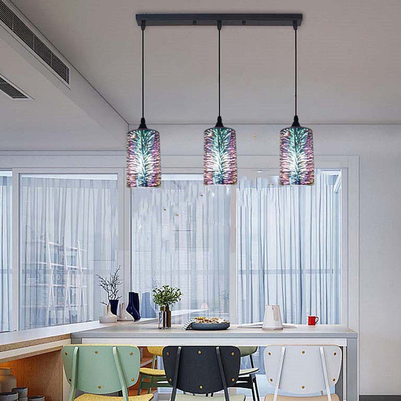 Contemporary Creative Cylinder Iron Glass 1/3-Light Pendant Light For Living Room