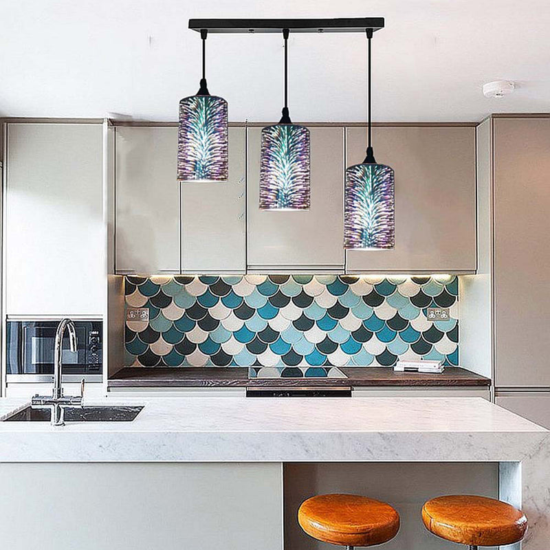 Contemporary Creative Cylinder Iron Glass 1/3-Light Pendant Light For Living Room