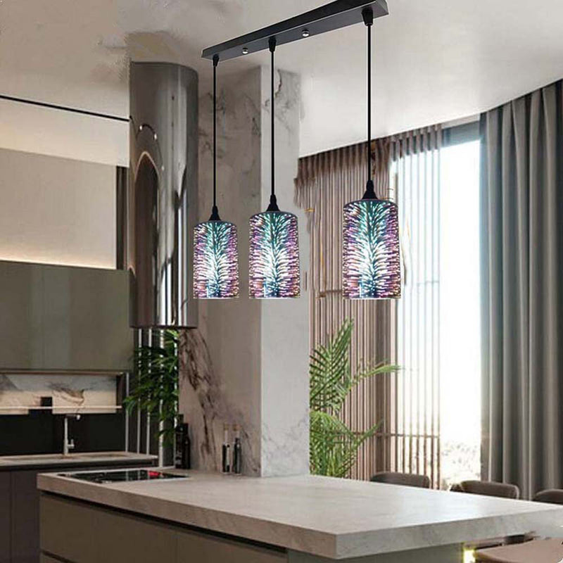 Contemporary Creative Cylinder Iron Glass 1/3-Light Pendant Light For Living Room