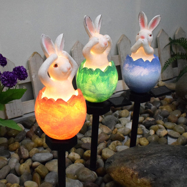 Contemporary Creative Rabbit Plastic Resin LED Solar Outdoor Landscape Light For Garden