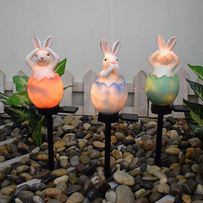 Contemporary Creative Rabbit Plastic Resin LED Solar Outdoor Landscape Light For Garden