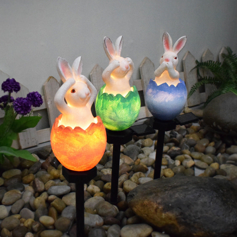 Contemporary Creative Rabbit Plastic Resin LED Solar Outdoor Landscape Light For Garden