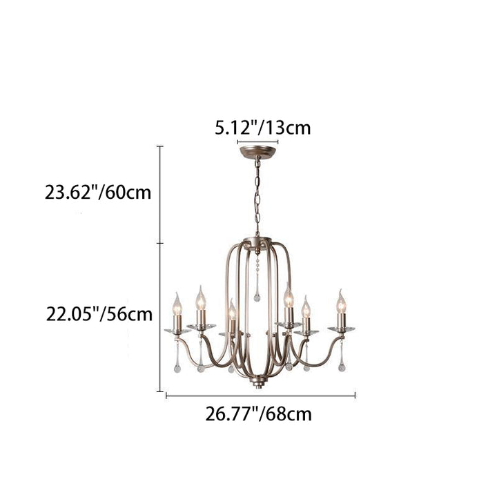 Chandeliers traditionnels en fer à cristaux avec bougies françaises à 6/9 lumières pour salon 