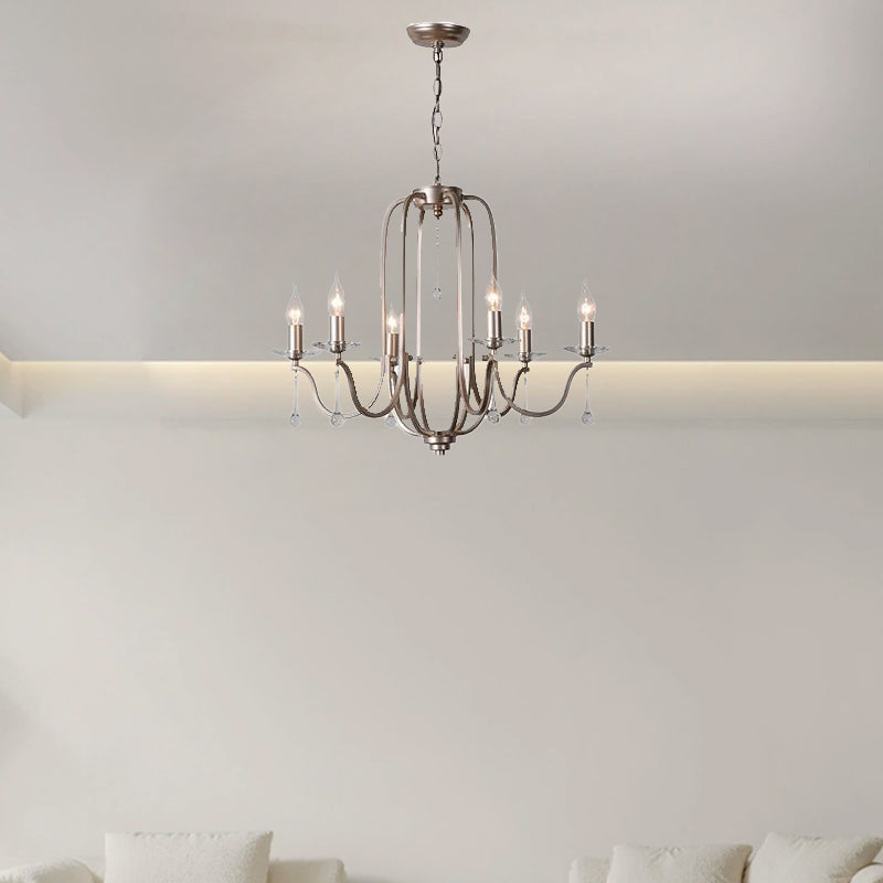 Traditional French Candlestick Iron Crystal 6/9-Light Chandeliers For Living Room