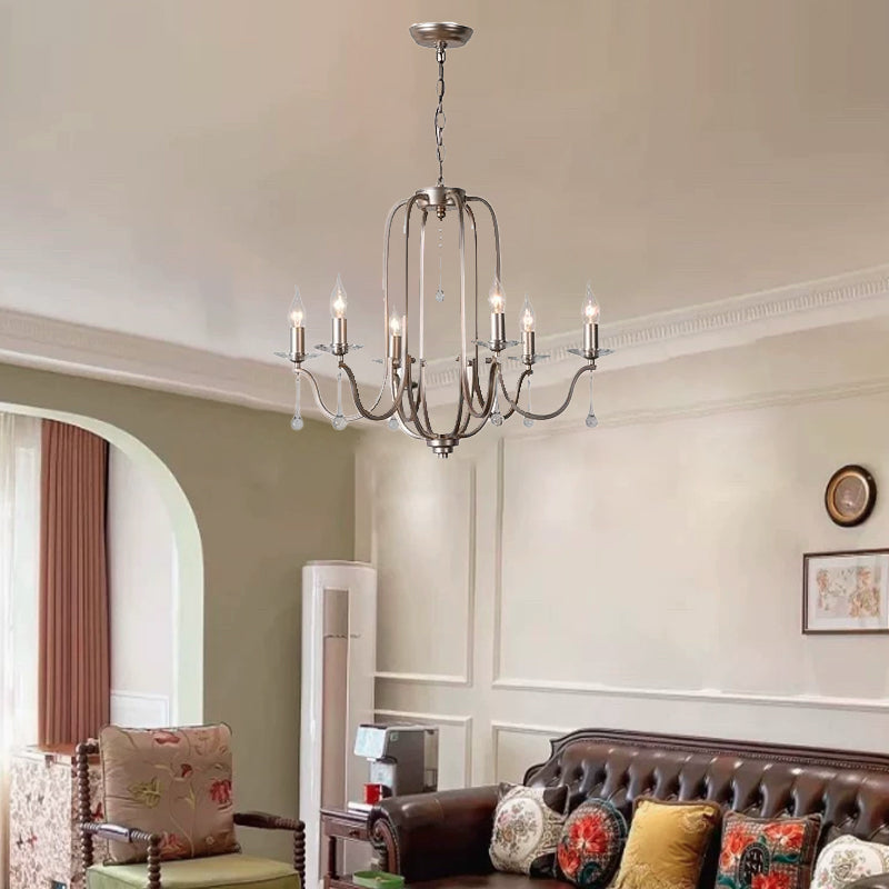 Traditional French Candlestick Iron Crystal 6/9-Light Chandeliers For Living Room