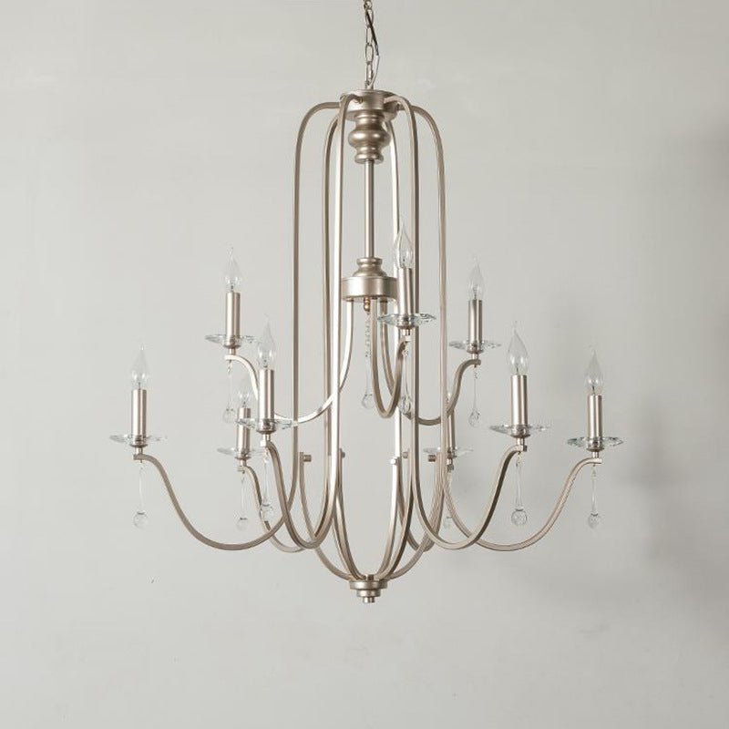 Traditional French Candlestick Iron Crystal 6/9-Light Chandeliers For Living Room