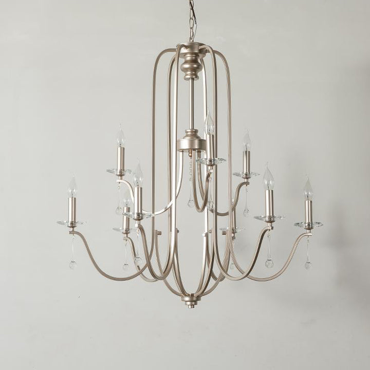 Chandeliers traditionnels en fer à cristaux avec bougies françaises à 6/9 lumières pour salon 