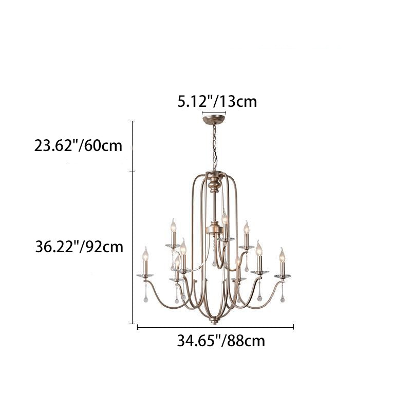 Traditional French Candlestick Iron Crystal 6/9-Light Chandeliers For Living Room