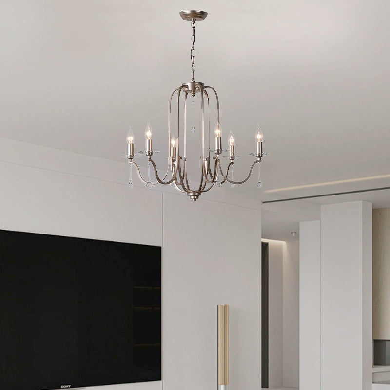 Traditional French Candlestick Iron Crystal 6/9-Light Chandeliers For Living Room