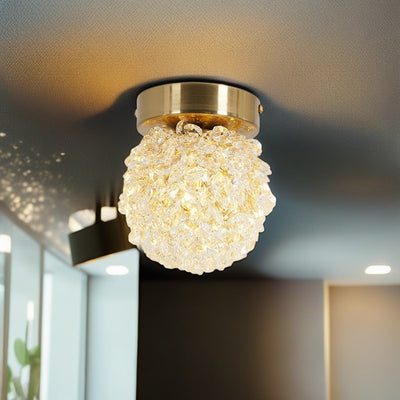 Contemporary Luxury Globe Iron Crystal 1-Light Semi-Flush Mount Ceiling Light For Living Room