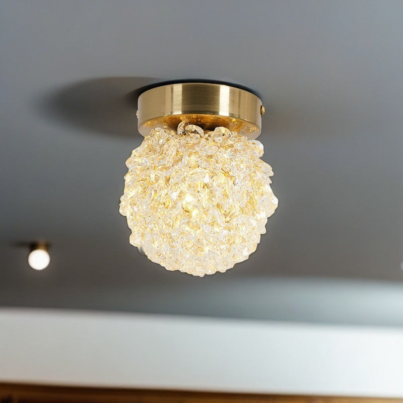 Zeitgenössische Luxus Globus Eisen Kristall 1-Licht Halbeinbau-Deckenleuchte für Wohnzimmer 