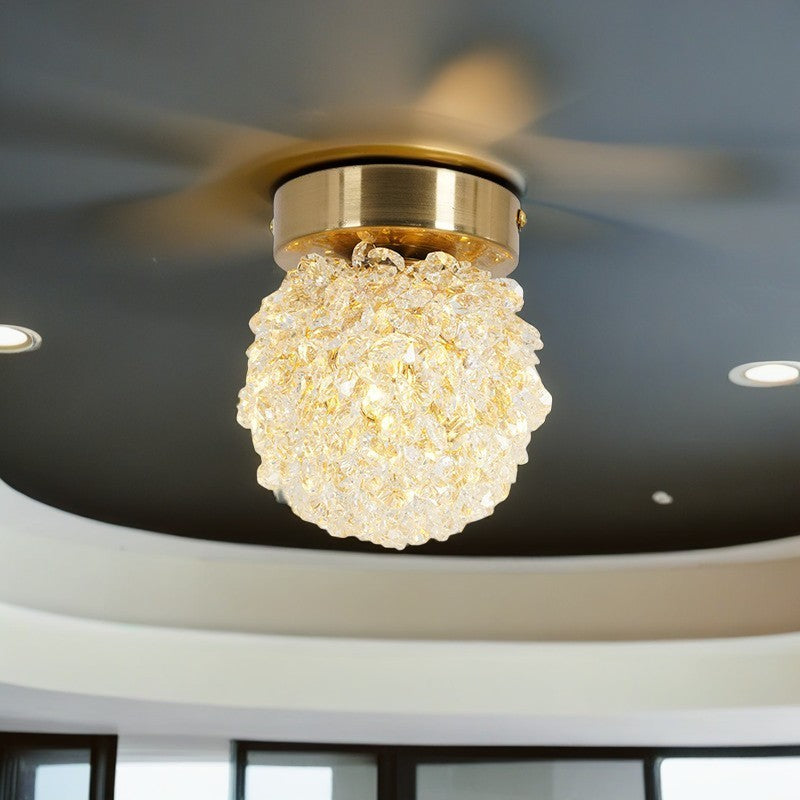 Zeitgenössische Luxus Globus Eisen Kristall 1-Licht Halbeinbau-Deckenleuchte für Wohnzimmer 