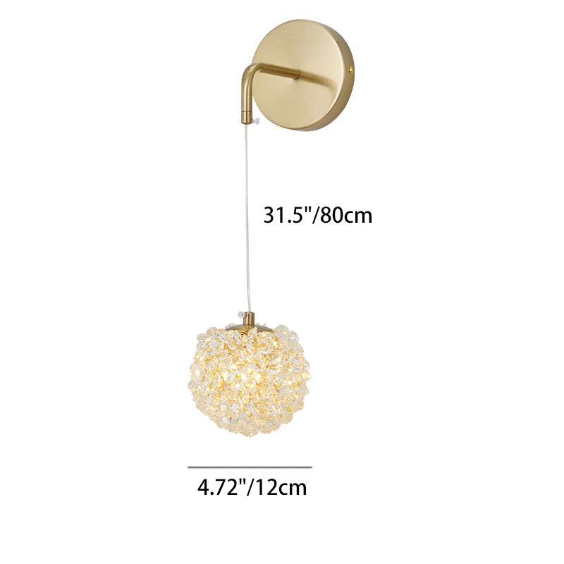 Contemporary Luxury Globe Iron Crystal 1-Light Wall Sconce Lamp For Living Room