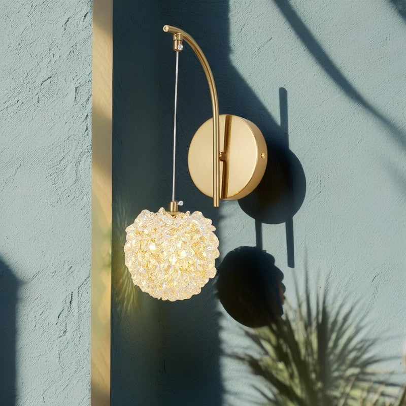 Contemporary Luxury Globe Iron Crystal 1-Light Wall Sconce Lamp For Living Room