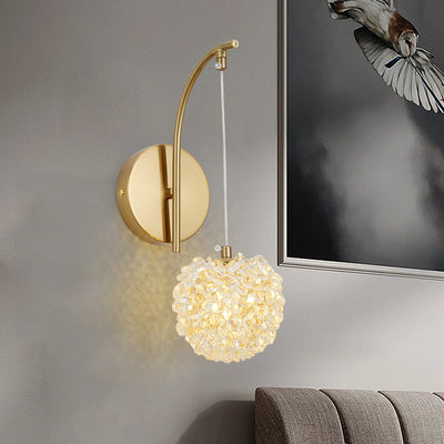 Contemporary Luxury Globe Iron Crystal 1-Light Wall Sconce Lamp For Living Room
