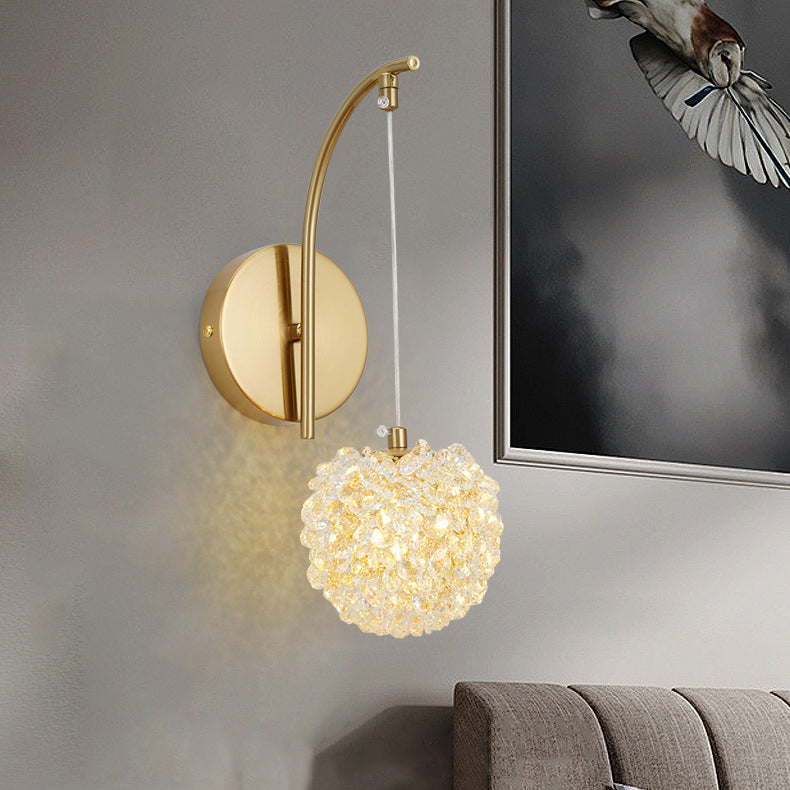 Contemporary Luxury Globe Iron Crystal 1-Light Wall Sconce Lamp For Living Room