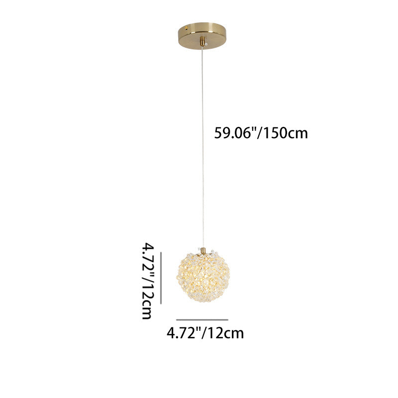 Contemporary Luxury Globe Iron Crystal 1-Light Pendant Light For Living Room