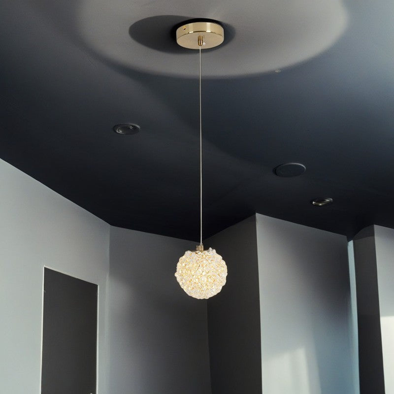 Contemporary Luxury Globe Iron Crystal 1-Light Pendant Light For Living Room
