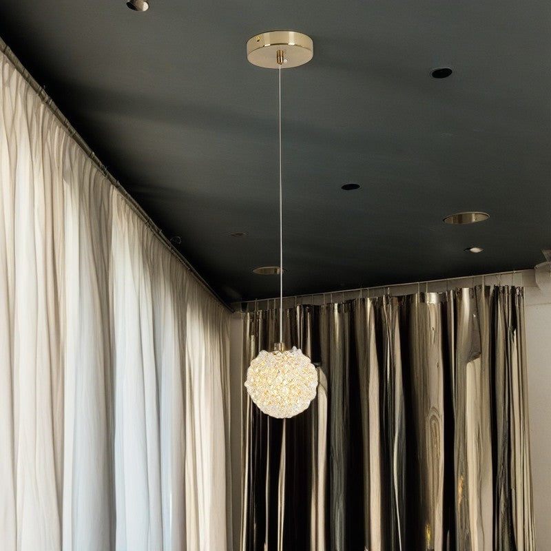 Contemporary Luxury Globe Iron Crystal 1-Light Pendant Light For Living Room