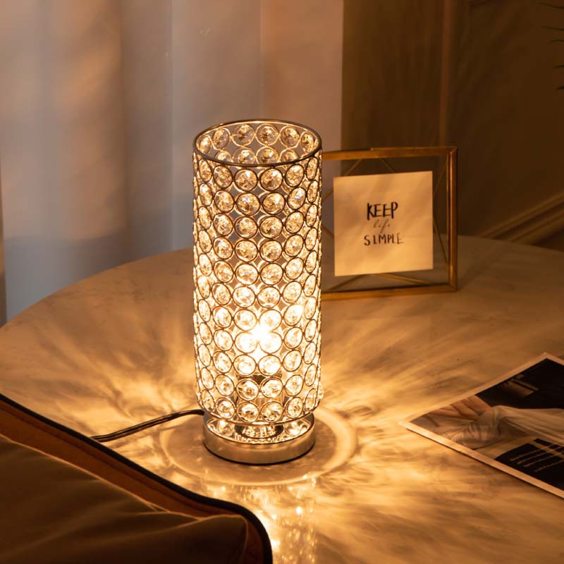 Lampe de table moderne en fer cristallin à cylindre 1 lumière pour salon 
