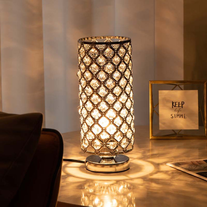 Lampe de table moderne en fer cristallin à cylindre 1 lumière pour salon 