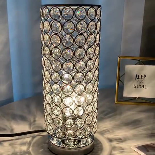 Moderne Schlichtheit Zylinder Eisen Kristall 1-Licht Tischlampe für Wohnzimmer 