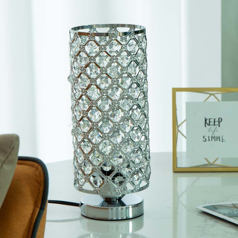 Lampe de table moderne en fer cristallin à cylindre 1 lumière pour salon 