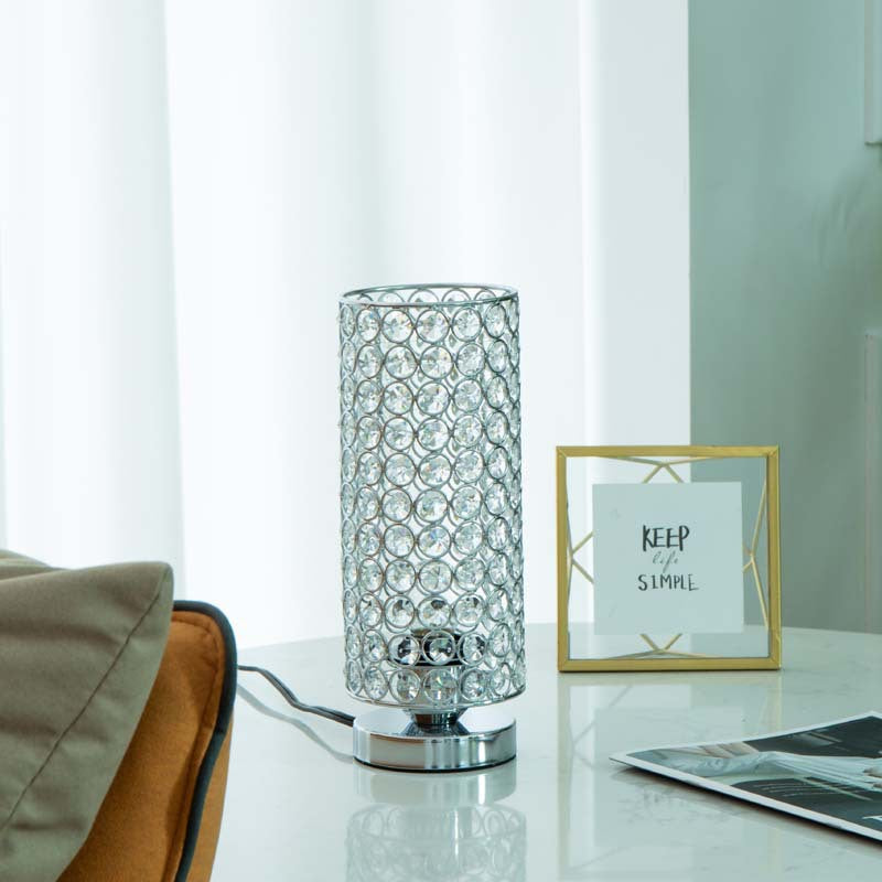 Lampe de table moderne en fer cristallin à cylindre 1 lumière pour salon 