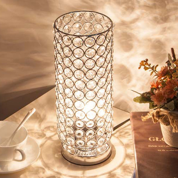 Lampe de table moderne en fer cristallin à cylindre 1 lumière pour salon 