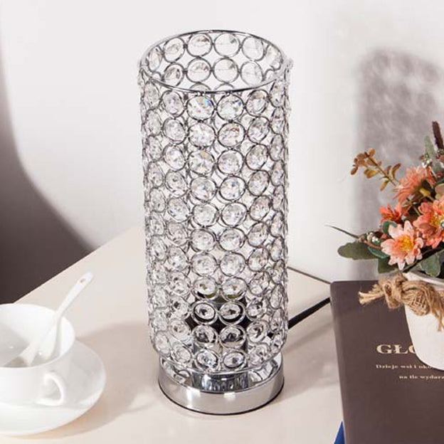 Moderne Schlichtheit Zylinder Eisen Kristall 1-Licht Tischlampe für Wohnzimmer 