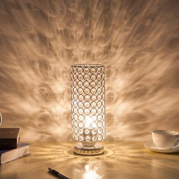 Lampe de table moderne en fer cristallin à cylindre 1 lumière pour salon 