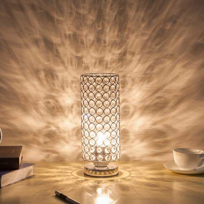 Moderne Schlichtheit Zylinder Eisen Kristall 1-Licht Tischlampe für Wohnzimmer 