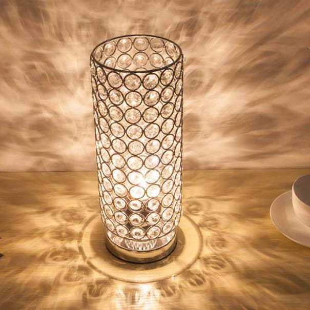 Moderne Schlichtheit Zylinder Eisen Kristall 1-Licht Tischlampe für Wohnzimmer 