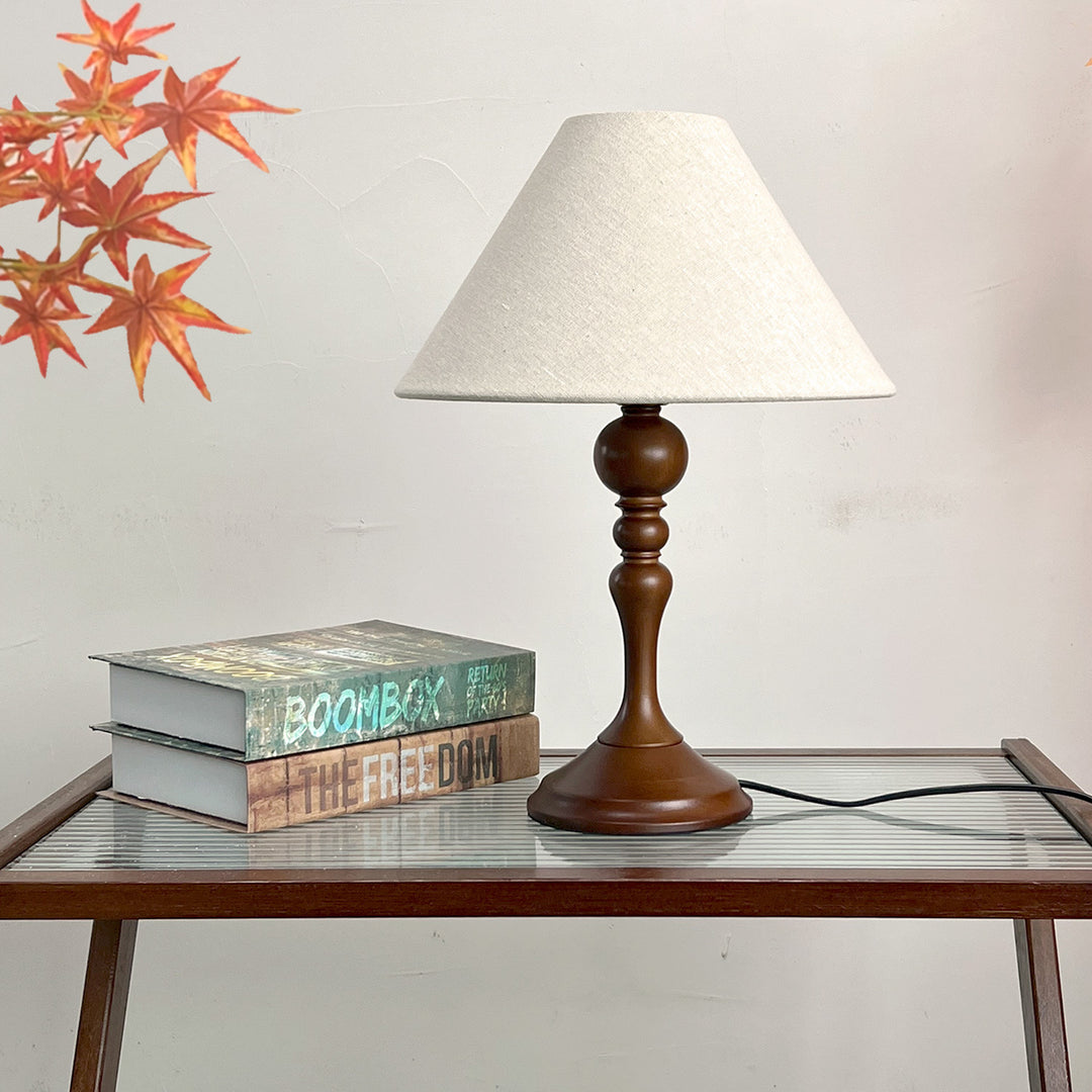 Traditionelle japanische Trommel Holz Stoff 1-Licht Tischlampe für das Wohnzimmer 