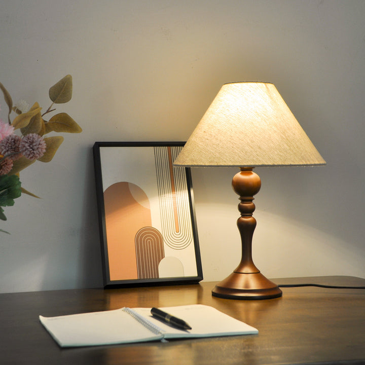 Traditionelle japanische Trommel Holz Stoff 1-Licht Tischlampe für das Wohnzimmer 