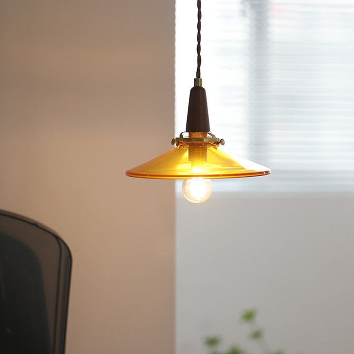Lustre suspendu contemporain nordique en bois rond fer verre 1 lumière pour salon 